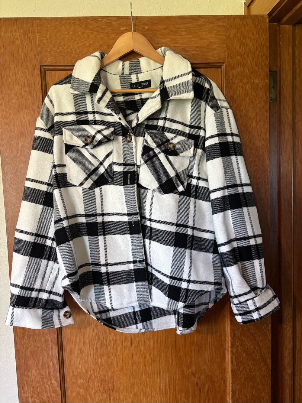 Love Tree Black & White Plaid Utility Shacket